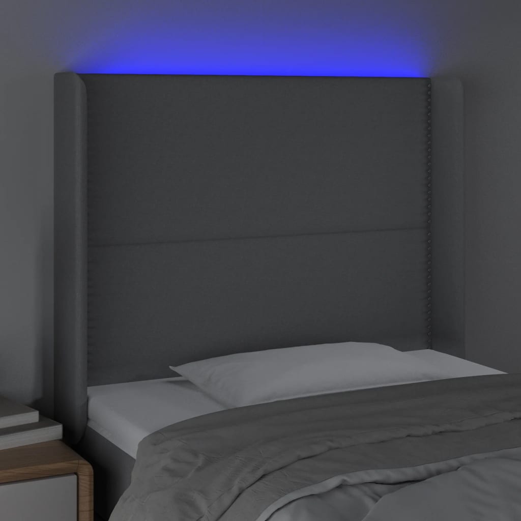 LED uzglavlje svjetlosivo 93 x 16 x 118/128 cm od tkanine