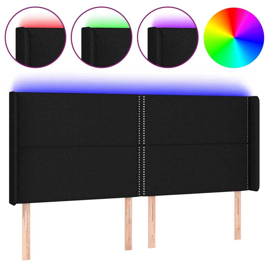 LED uzglavlje crno 163 x 16 x 118/128 cm od tkanine