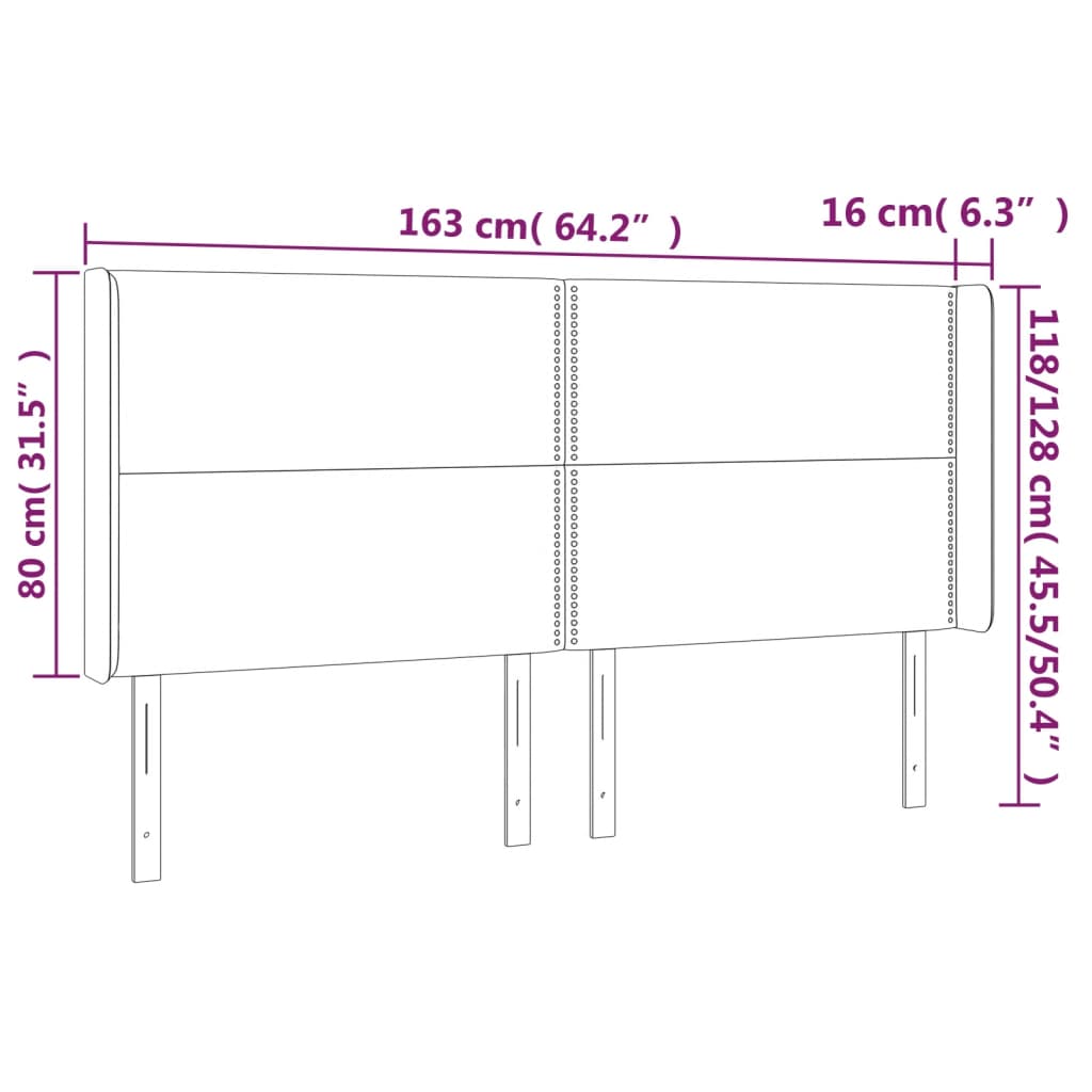 LED uzglavlje crno 163 x 16 x 118/128 cm od tkanine