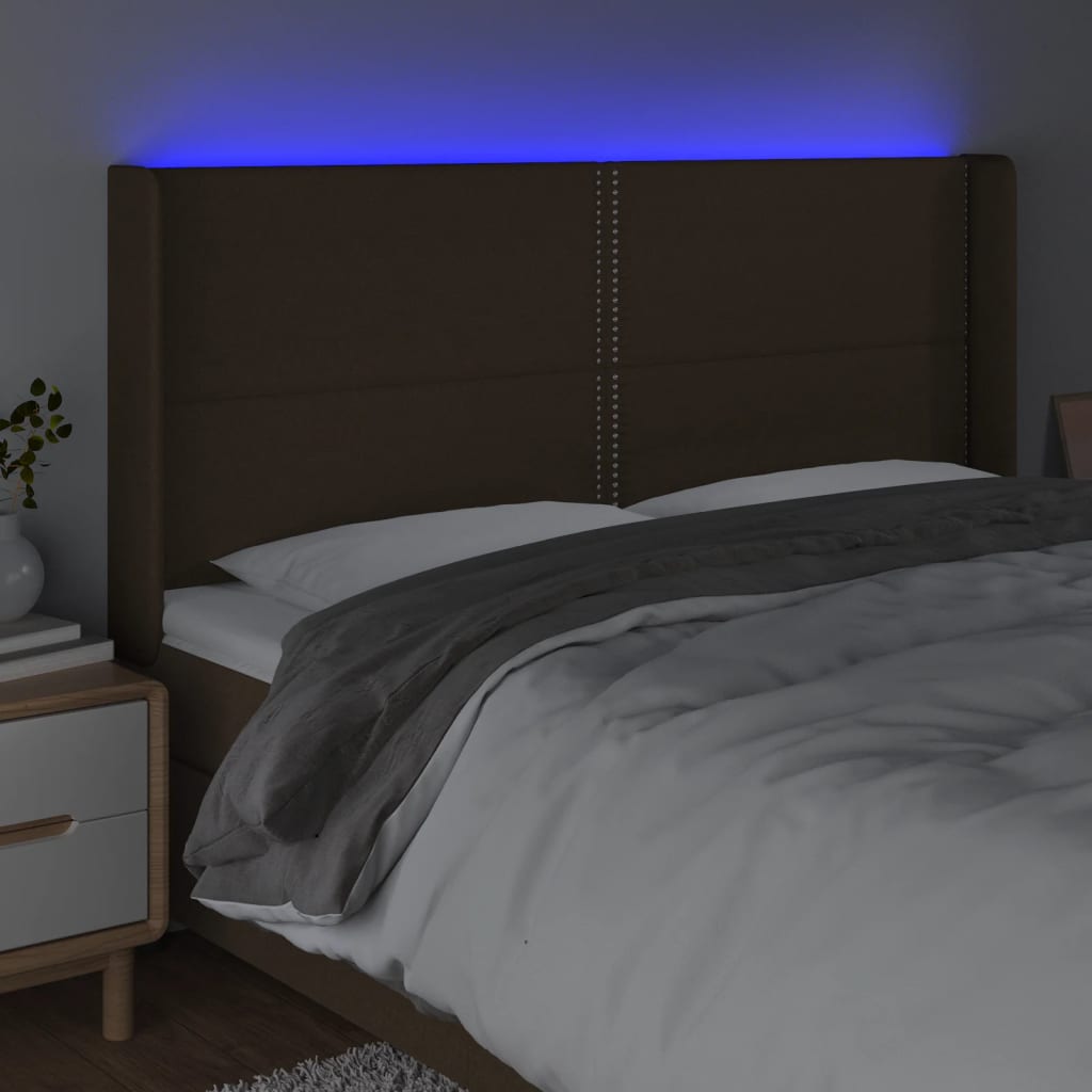 LED uzglavlje tamnosmeđe 183x16x118/128 cm od tkanine