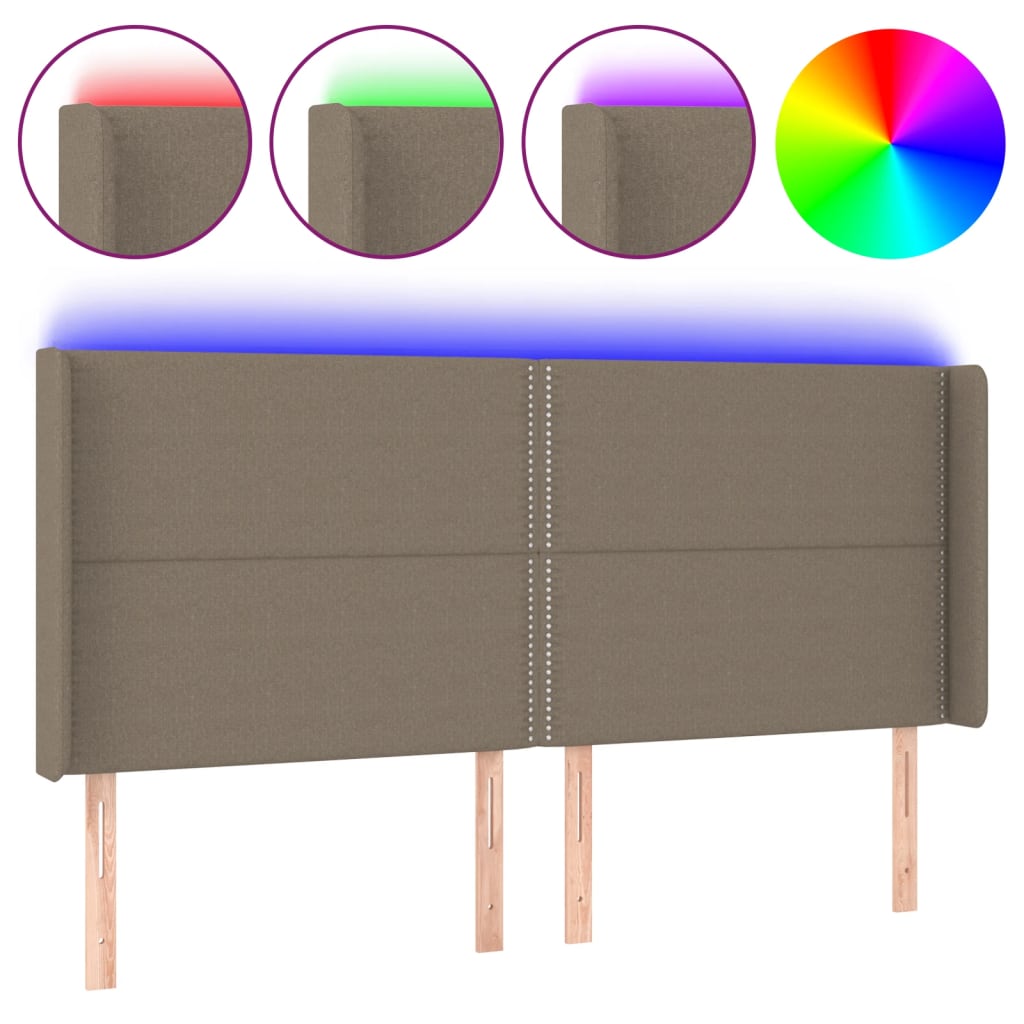LED uzglavlje smeđesivo 183 x 16 x 118/128 cm od tkanine