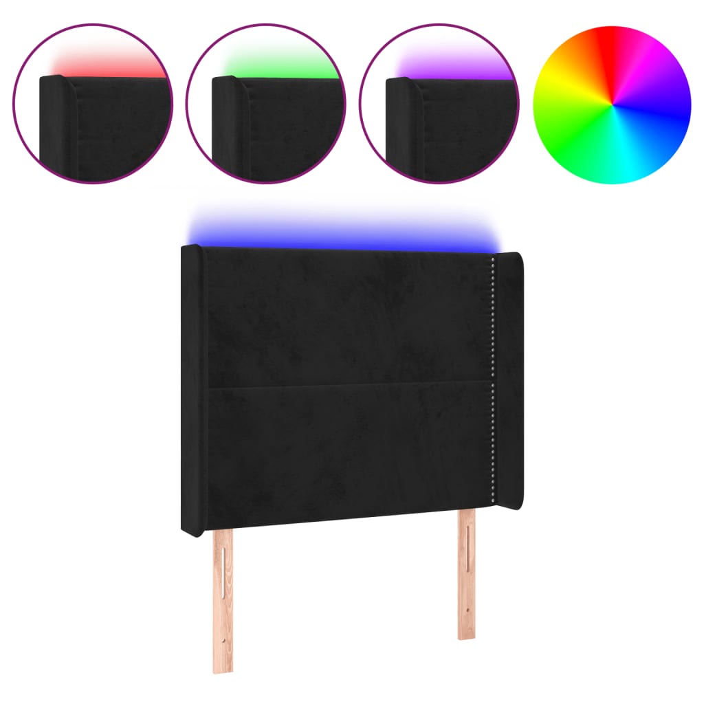 LED uzglavlje crno 93x16x118/128 cm baršunasto