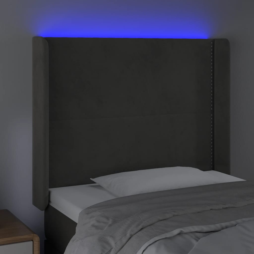 LED uzglavlje tamnosivo 103x16x118/128 cm baršunasto