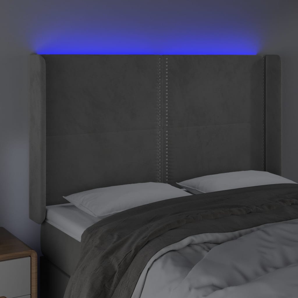 LED uzglavlje svjetlosivo 147 x 16 x 118/128 cm baršunasto