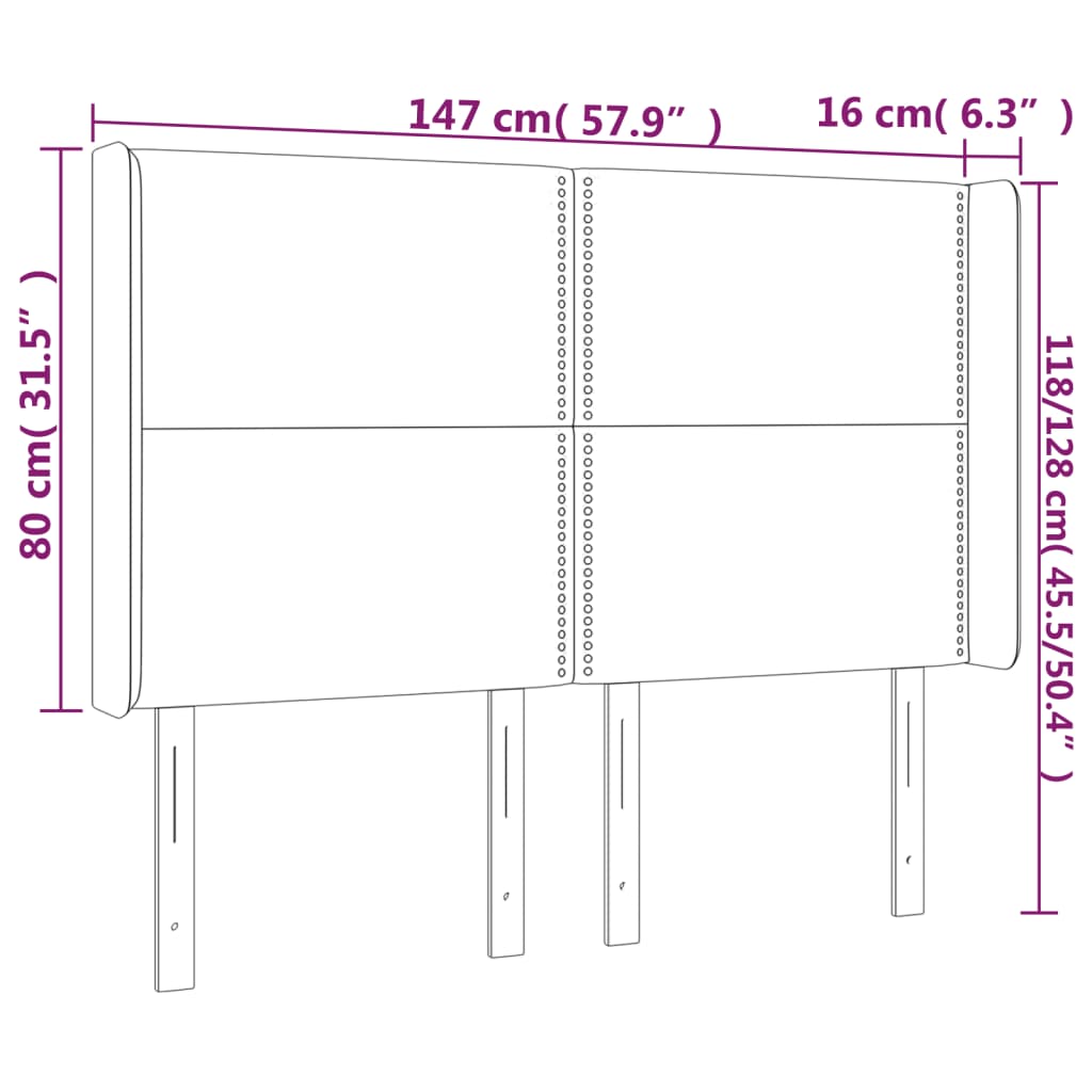 LED uzglavlje tamnosivo 147x16x118/128 cm baršunasto
