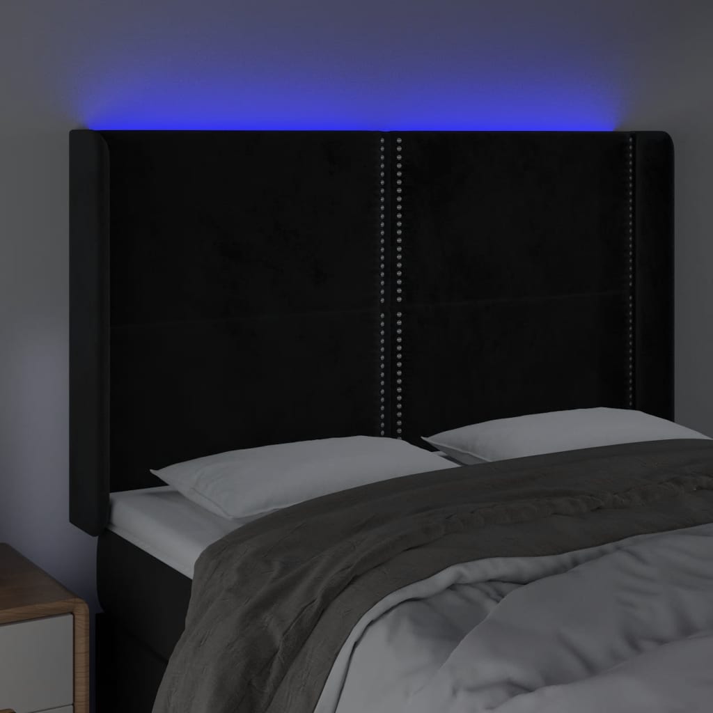 LED uzglavlje crno 147x16x118/128 cm baršunasto