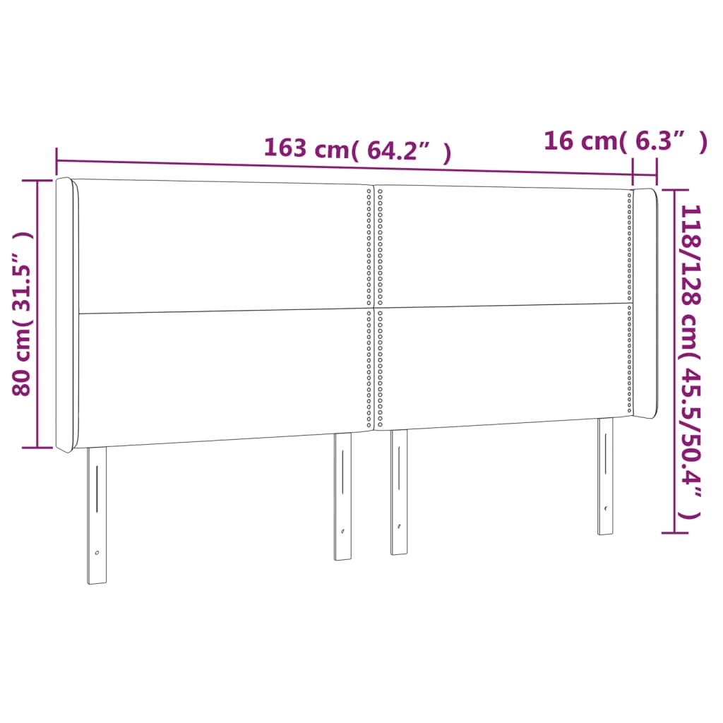LED uzglavlje crno 163 x 16 x 118/128 cm baršunasto