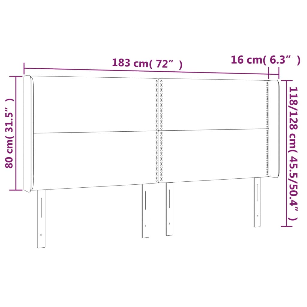 LED uzglavlje crno 183 x 16 x 118/128 cm baršunasto