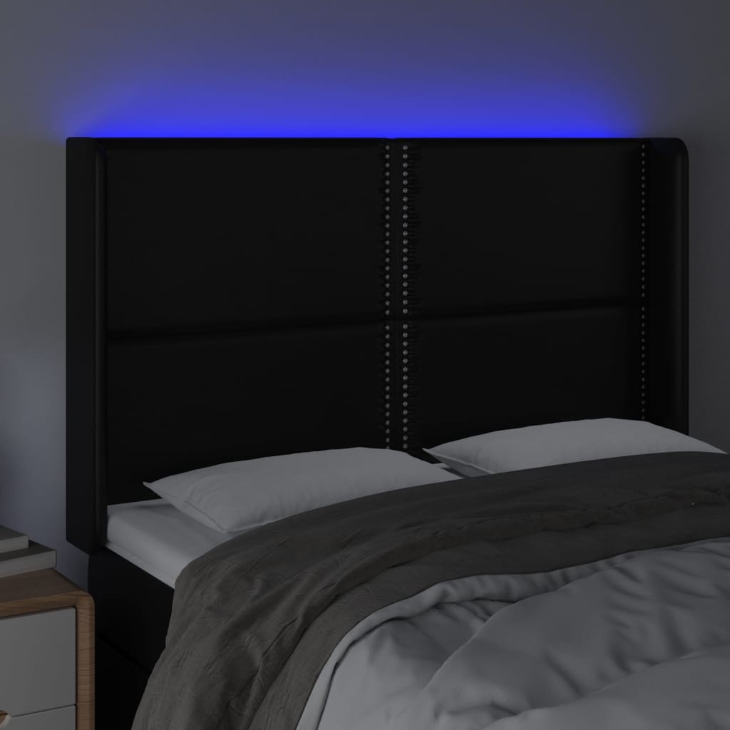 LED uzglavlje crno 147x16x118/128 cm od umjetna koža