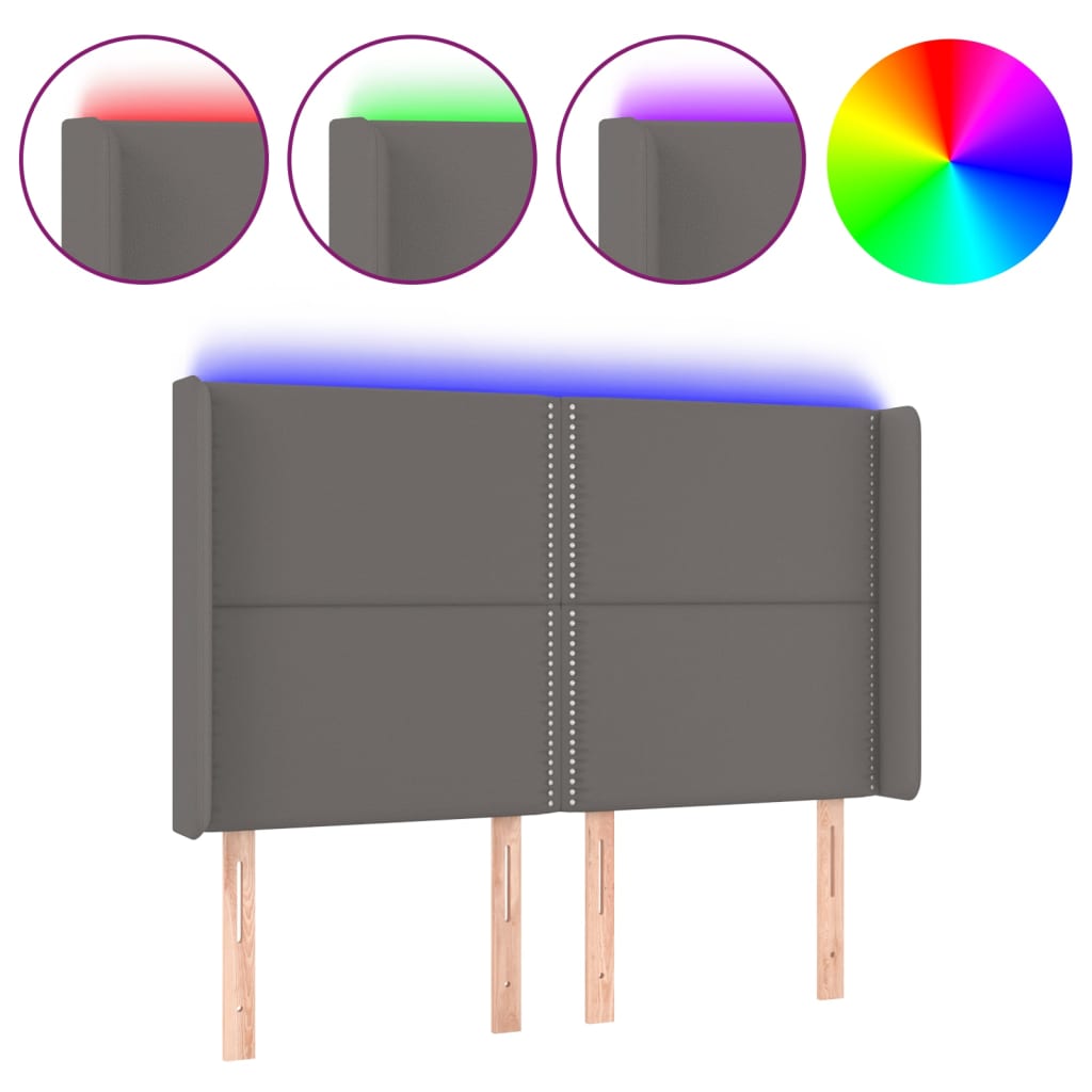 LED uzglavlje sivo 147x16x118/128 cm od umjetne kože
