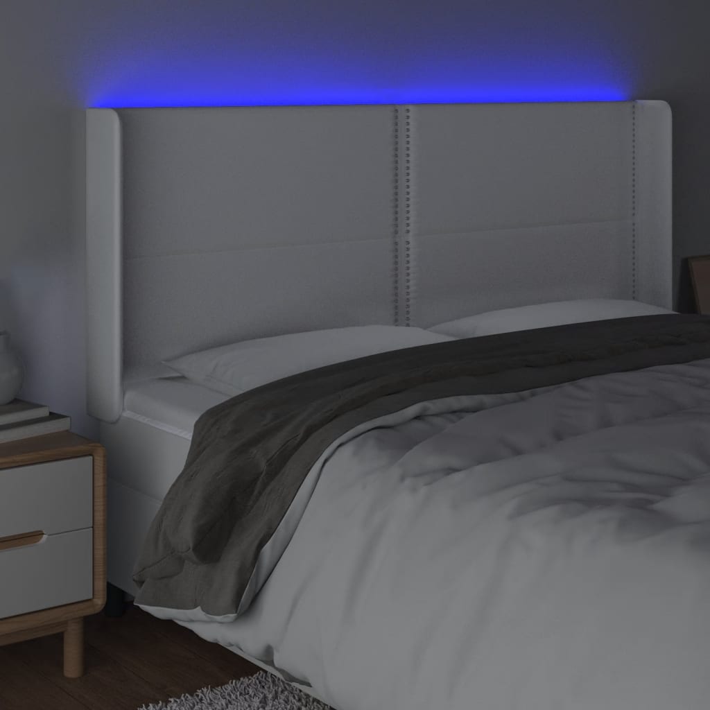 LED uzglavlje bijelo 203x16x118/128 cm od umjetne kože