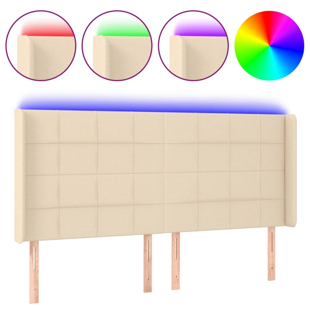 LED uzglavlje krem 163 x 16 x 118/128 cm od tkanine