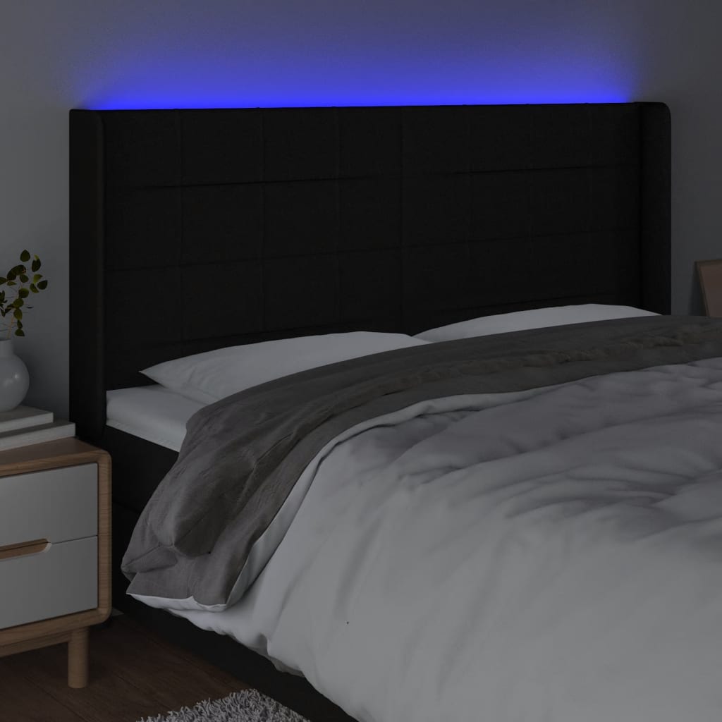LED uzglavlje crno 203 x 16 x 118/128 cm od tkanine