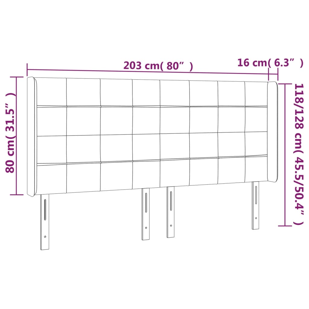 LED uzglavlje crno 203 x 16 x 118/128 cm od tkanine
