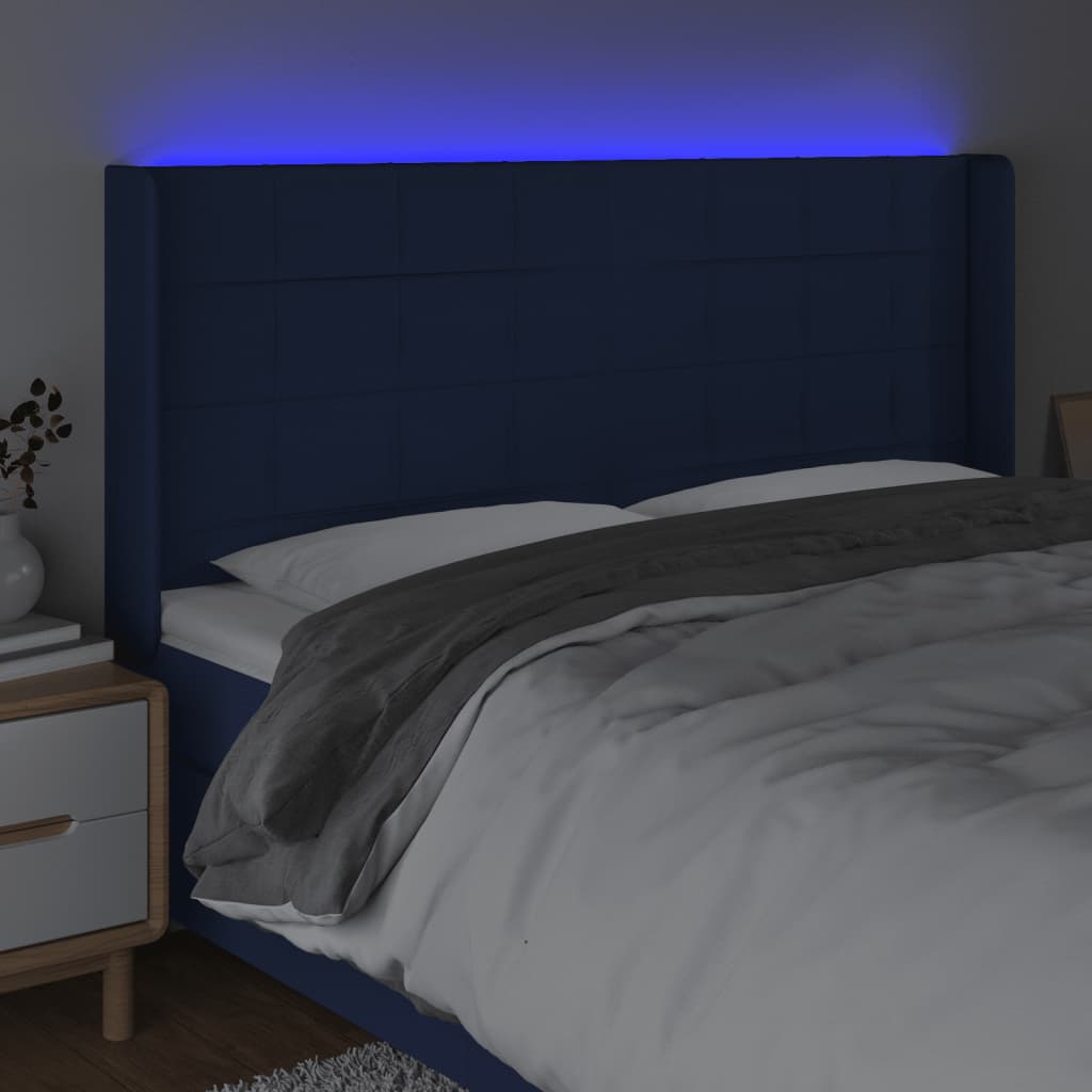 LED uzglavlje plavo 203 x 16 x 118/128 cm od tkanine