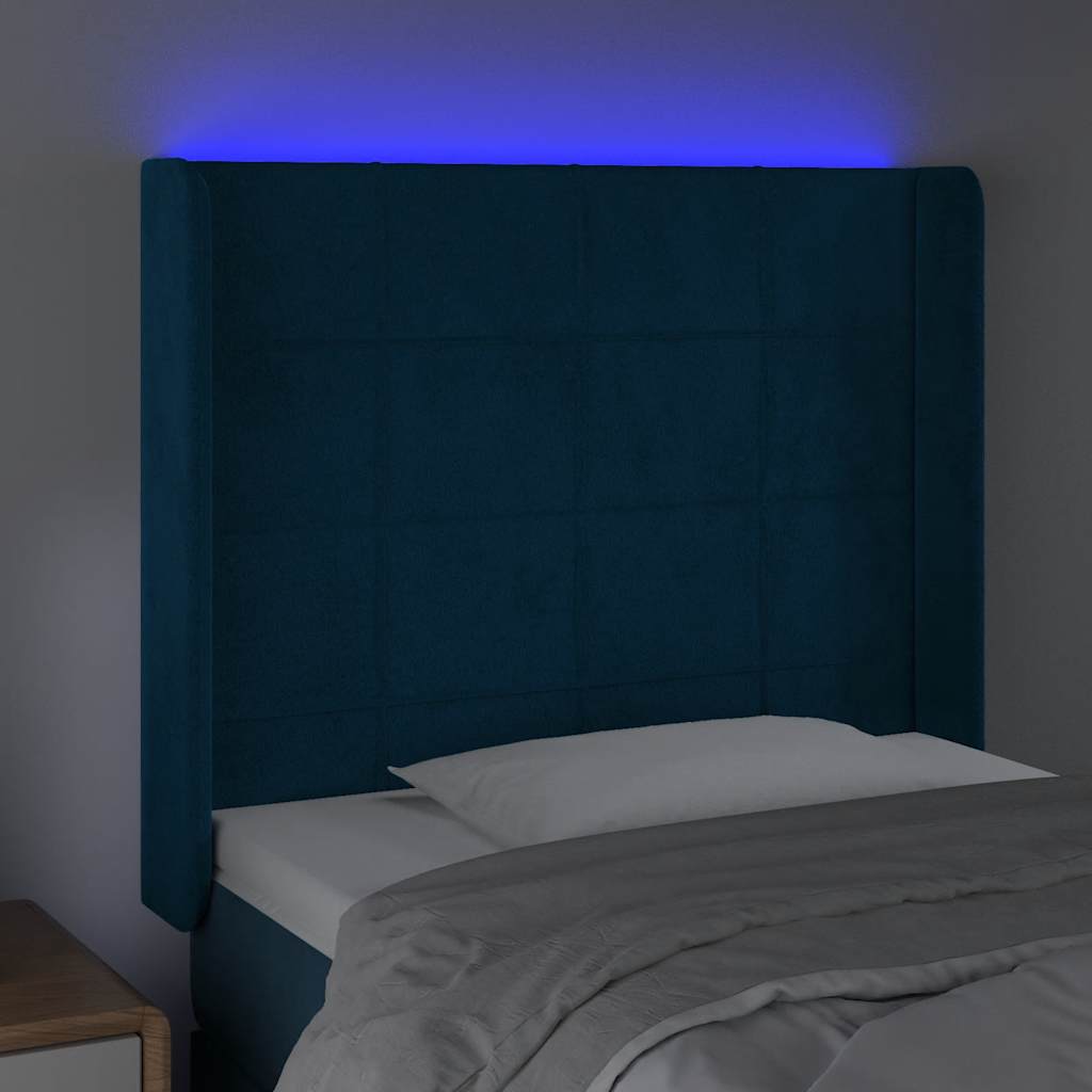 LED uzglavlje tamnoplavo 103x16x118/128 cm baršunasto