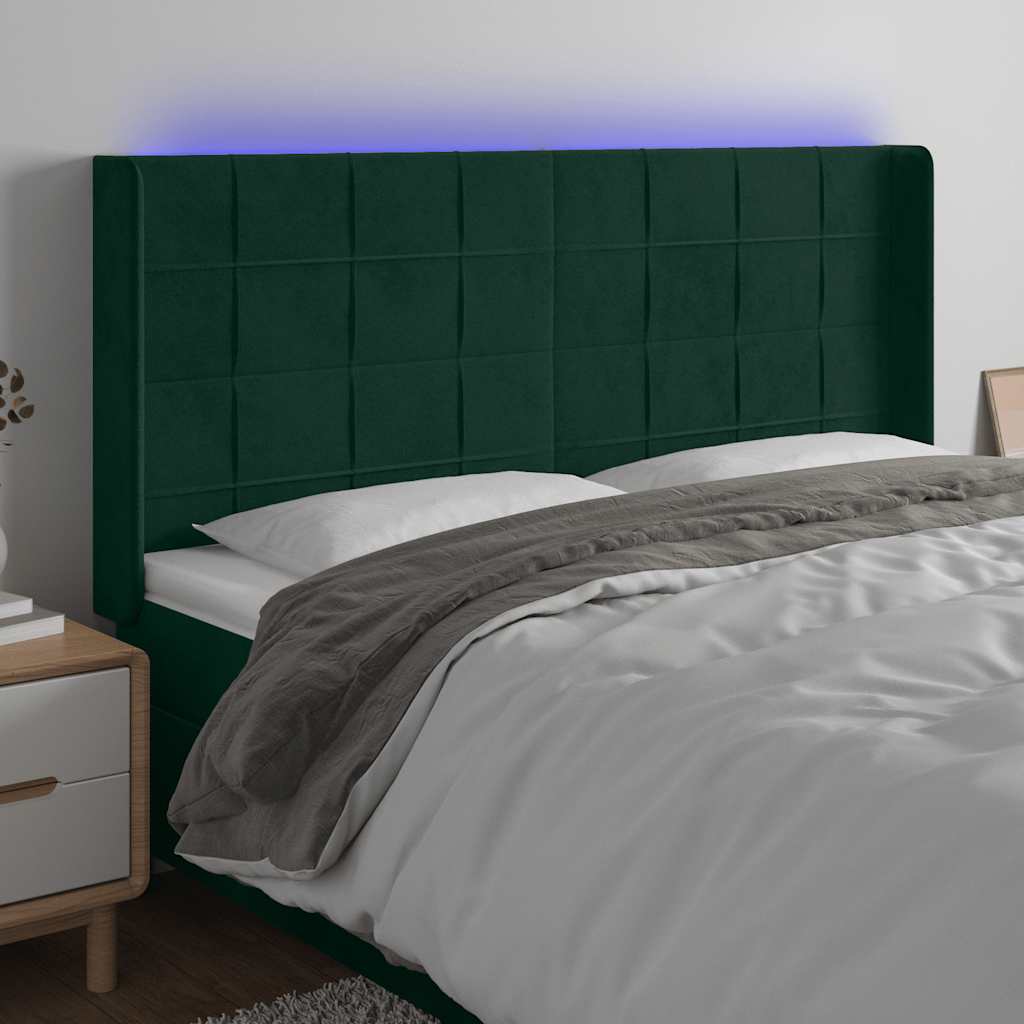LED uzglavlje tamnozeleno 163x16x118/128 cm baršunasto