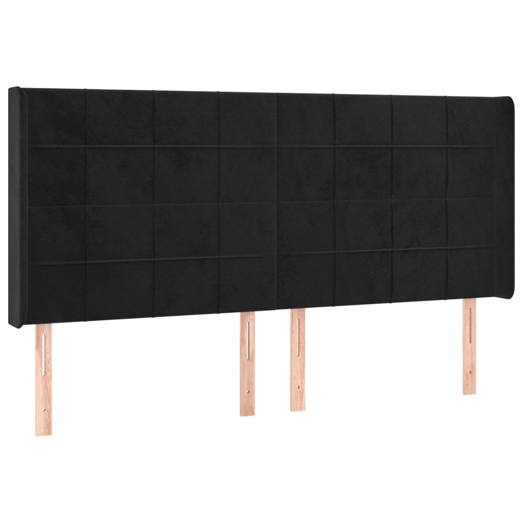 LED uzglavlje crno 183 x 16 x 118/128 cm baršunasto