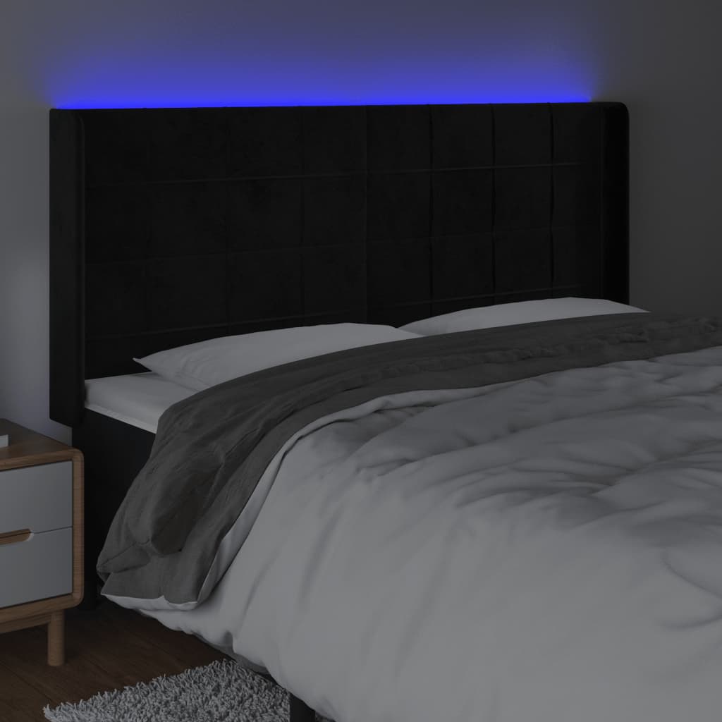 LED uzglavlje crno 183 x 16 x 118/128 cm baršunasto