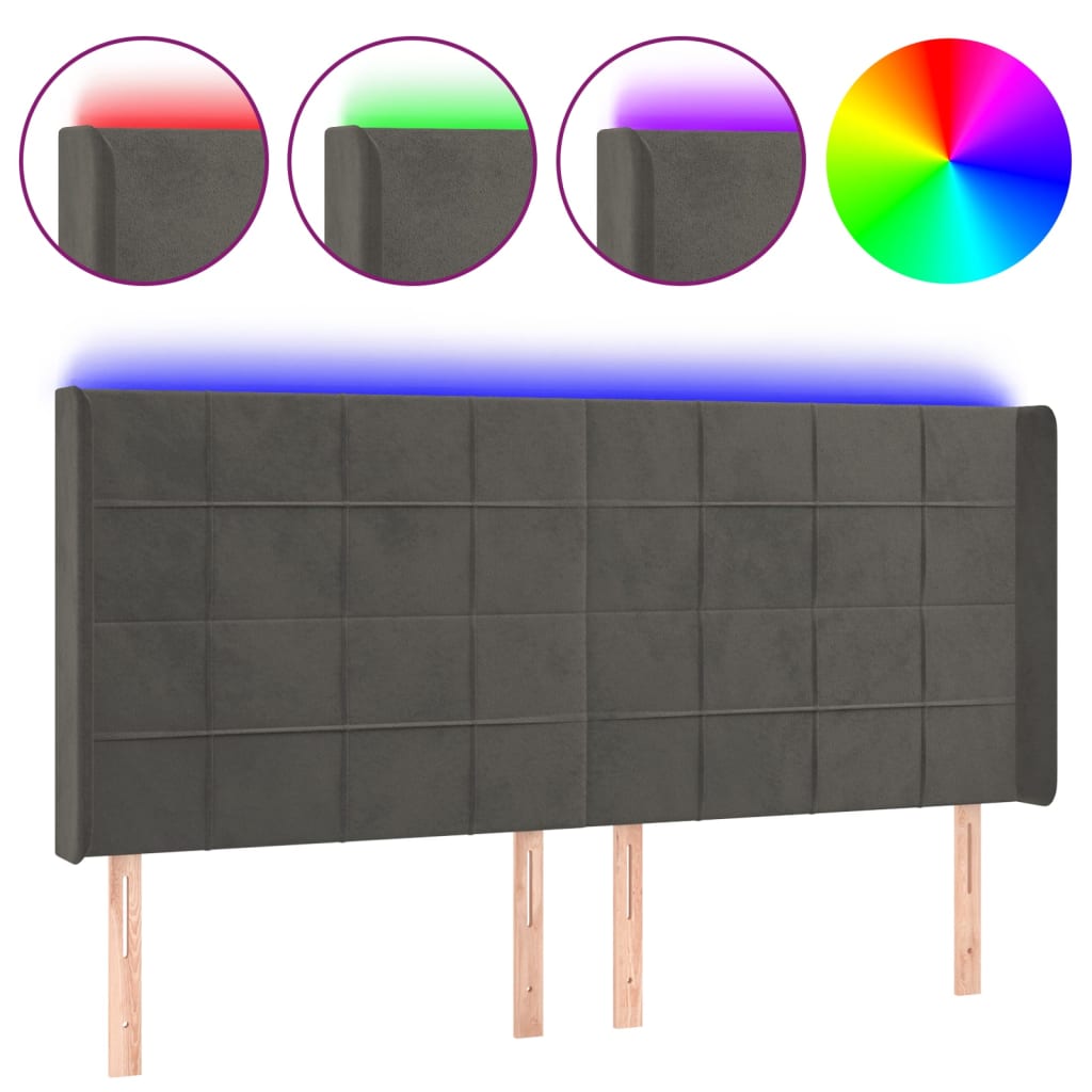 LED uzglavlje tamnosivo 203 x 16 x 118/128 cm baršunasto