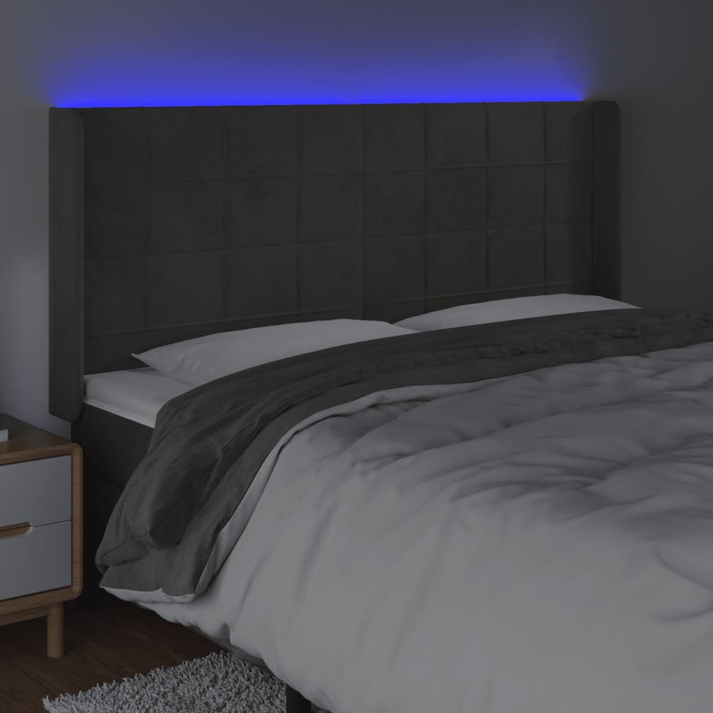 LED uzglavlje tamnosivo 203 x 16 x 118/128 cm baršunasto