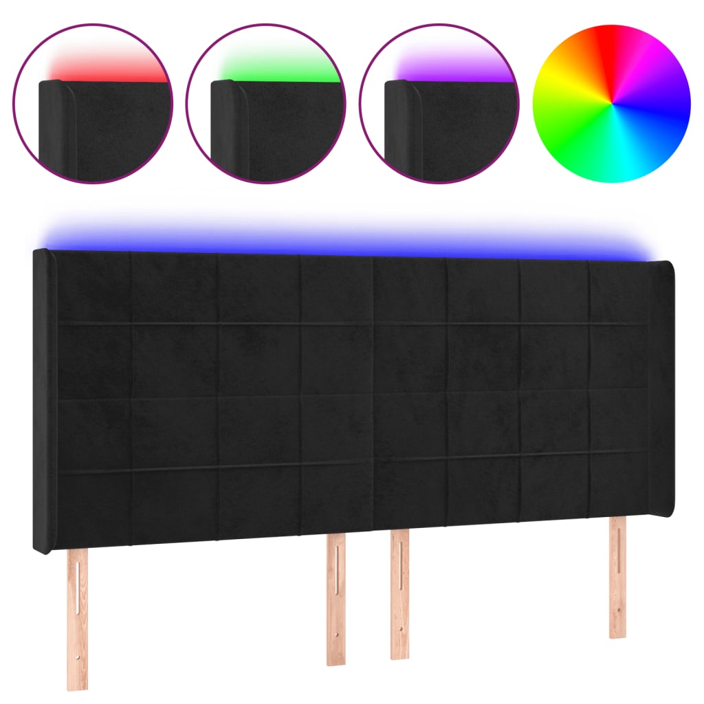 LED uzglavlje crno 203 x 16 x 118/128 cm baršunasto