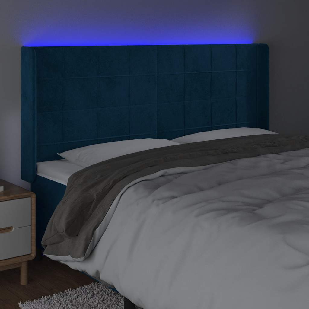 LED uzglavlje tamnoplavo 203 x 16 x 118/128 cm od tkanine