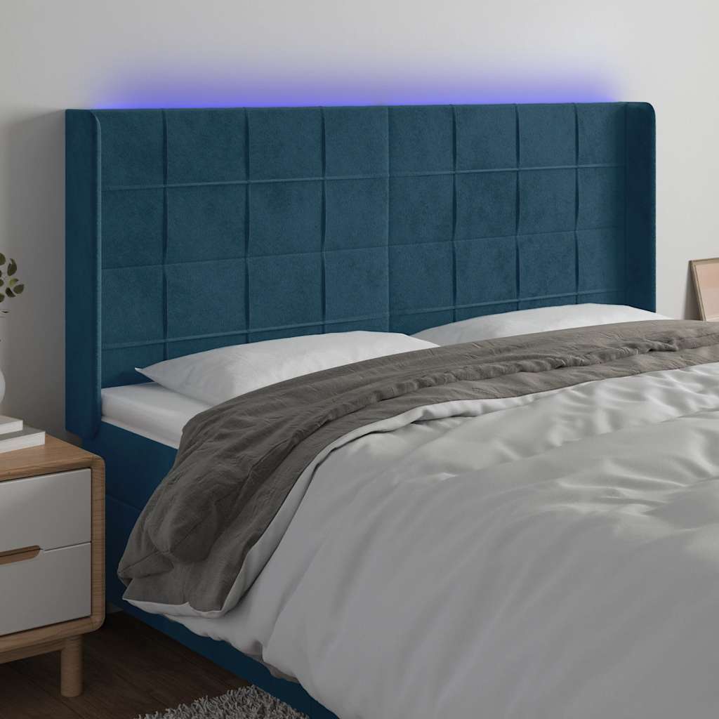 LED uzglavlje tamnoplavo 203 x 16 x 118/128 cm od tkanine