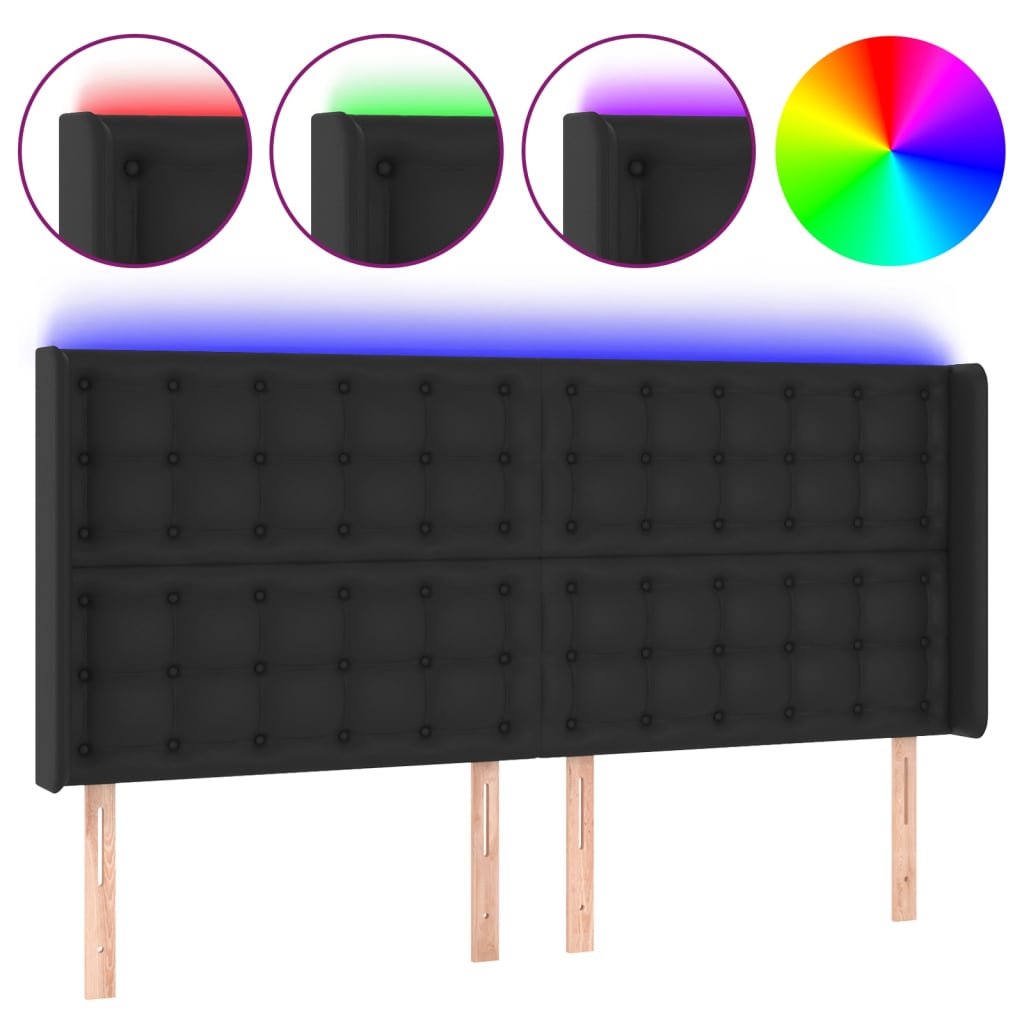 LED uzglavlje crno 163 x 16 x 118/128 cm od umjetna koža
