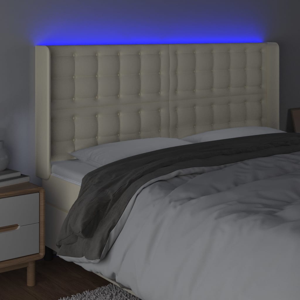 LED uzglavlje krem 163 x 16 x 118/128 cm od umjetne kože