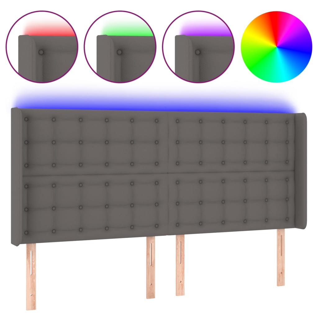 LED uzglavlje sivo 183x16x118/128 cm od umjetne kože