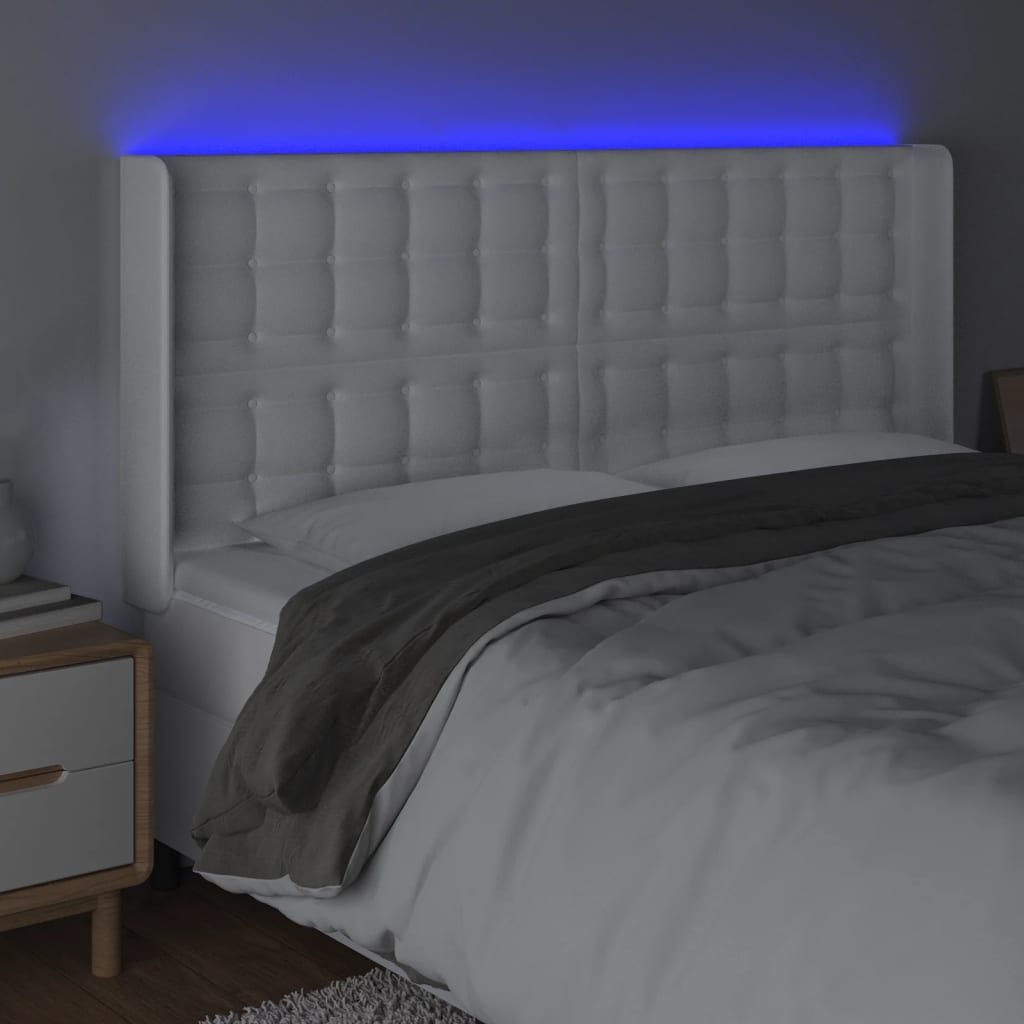 LED uzglavlje bijelo 203x16x118/128 cm od umjetne kože