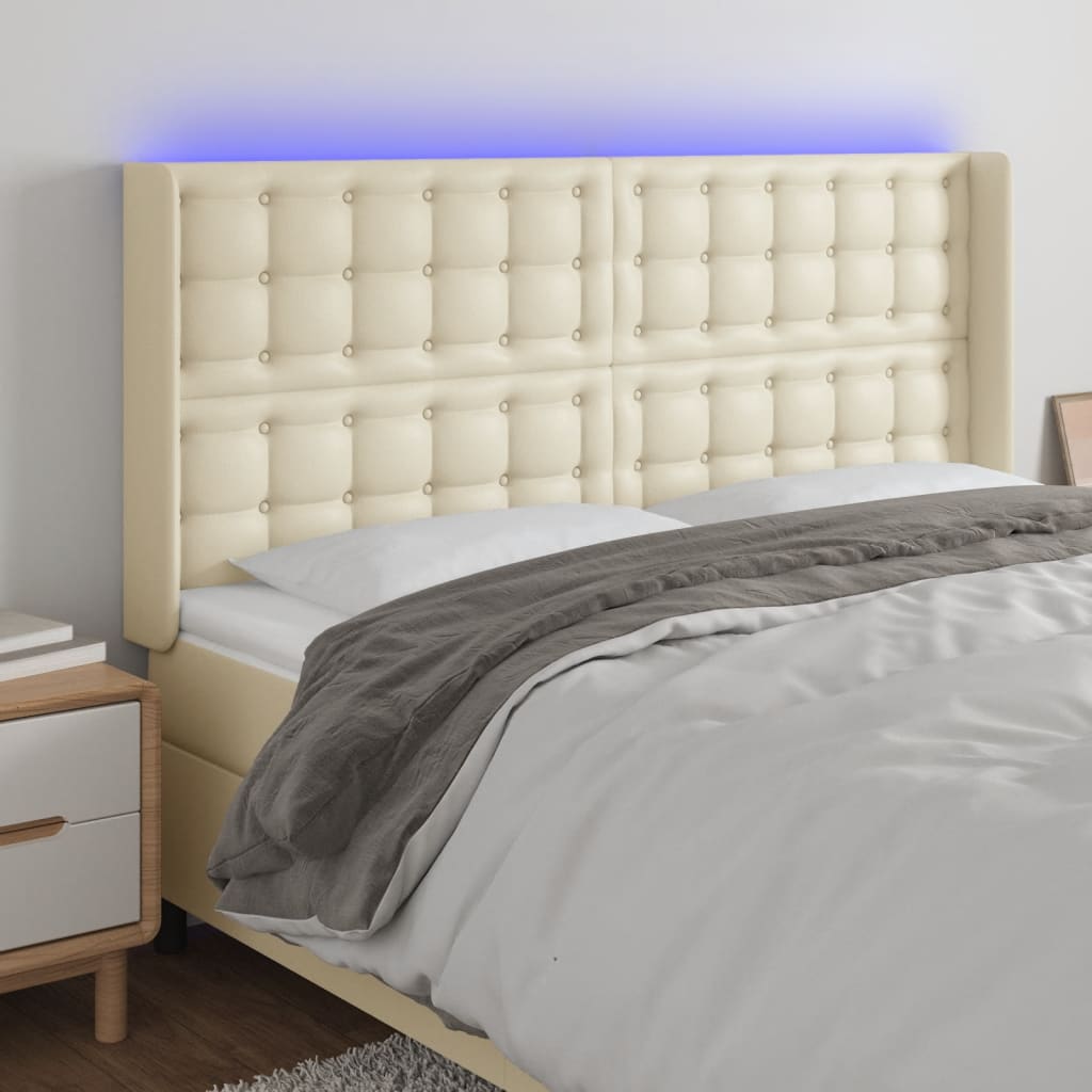 LED uzglavlje krem 203 x 16 x 118/128 cm od umjetne kože