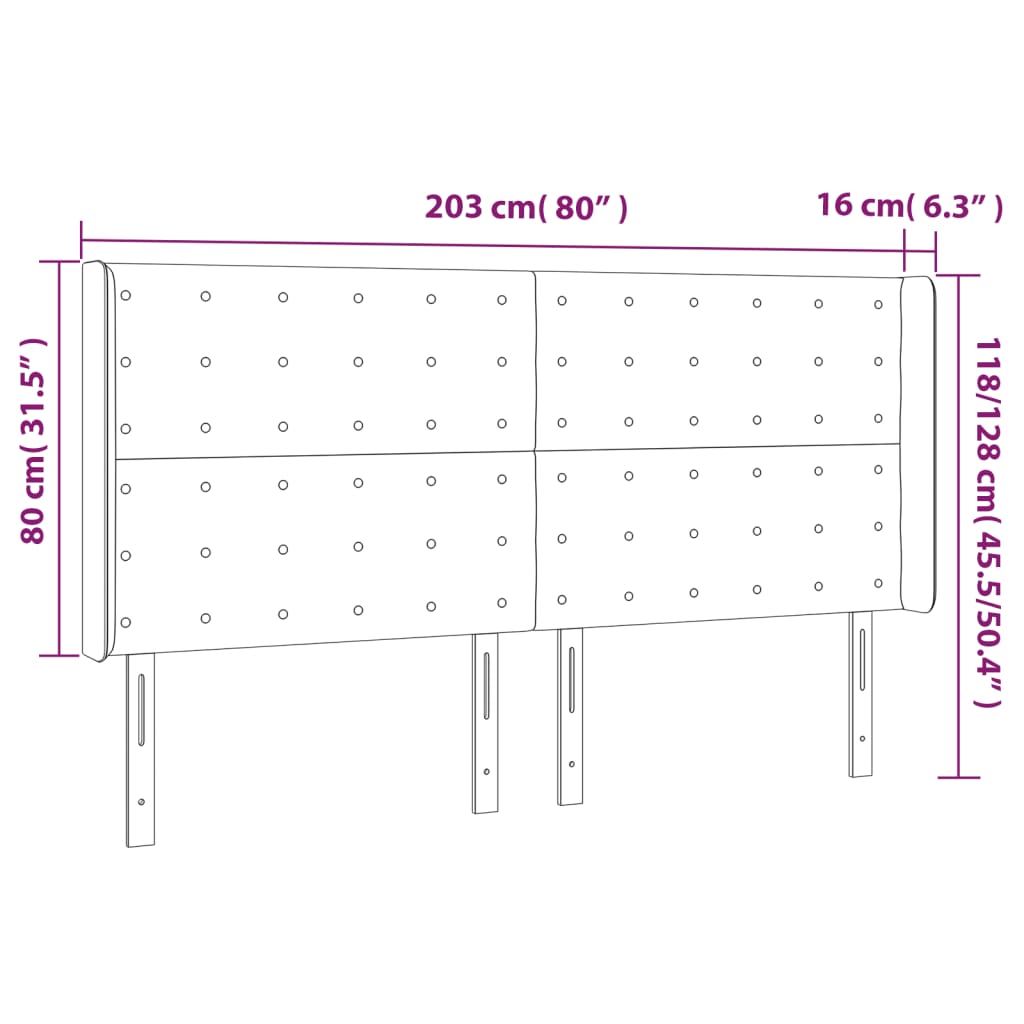 LED uzglavlje sivo 203x16x118/128 cm od umjetne kože
