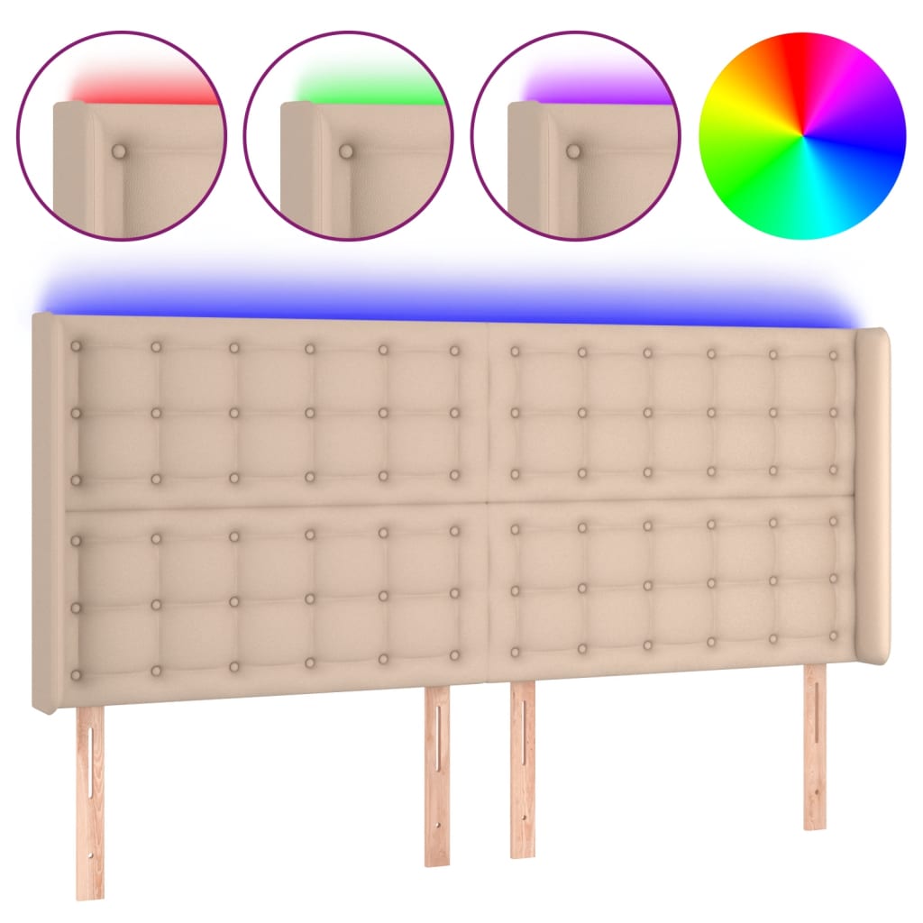 LED uzglavlje boja cappuccina 203x16x118/128cm umjetna koža
