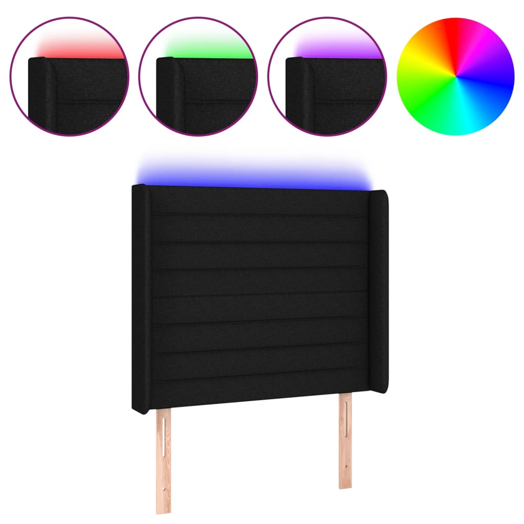 LED uzglavlje crno 83 x 16 x 118/128 cm od tkanine