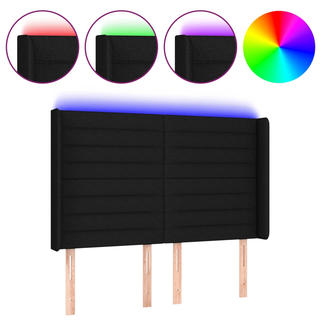 LED uzglavlje crno 147 x 16 x 118/128 cm od tkanine