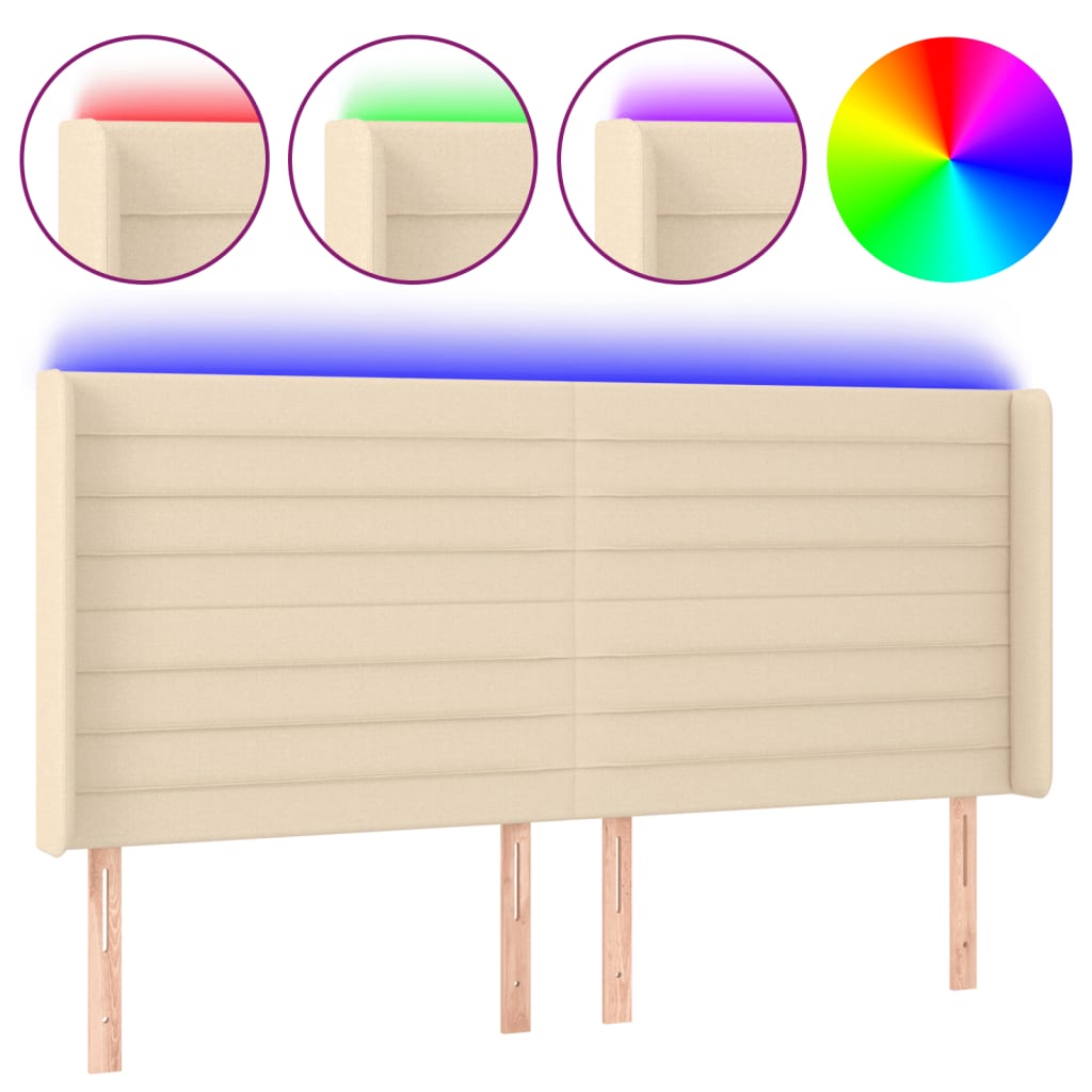 LED uzglavlje krem 163 x 16 x 118/128 cm od tkanine