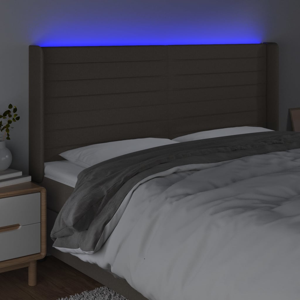 LED uzglavlje smeđesivo 183 x 16 x 118/128 cm od tkanine
