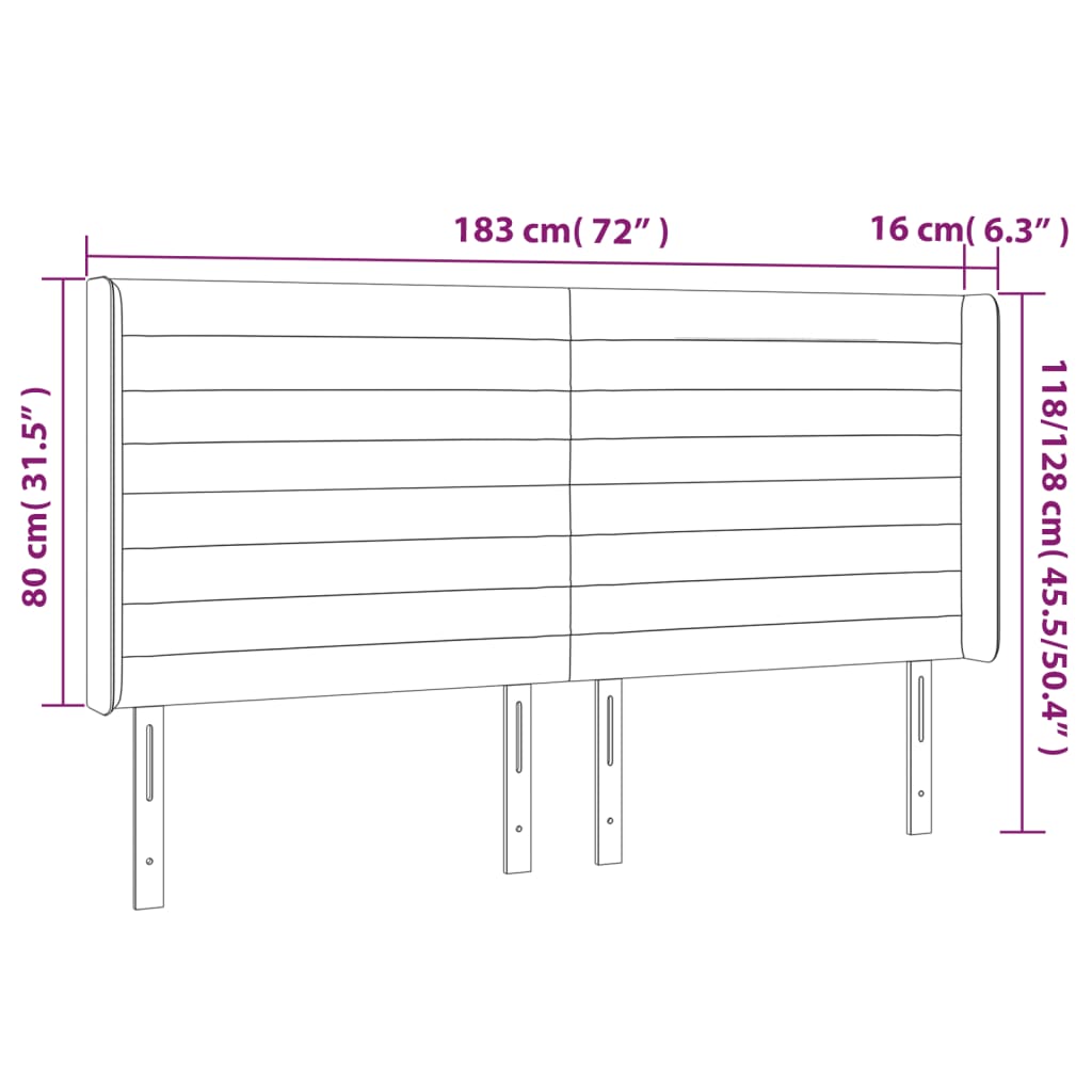 LED uzglavlje krem 183 x 16 x 118/128 cm od tkanine