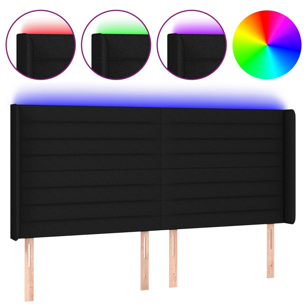 LED uzglavlje crno 203 x 16 x 118/128 cm od tkanine