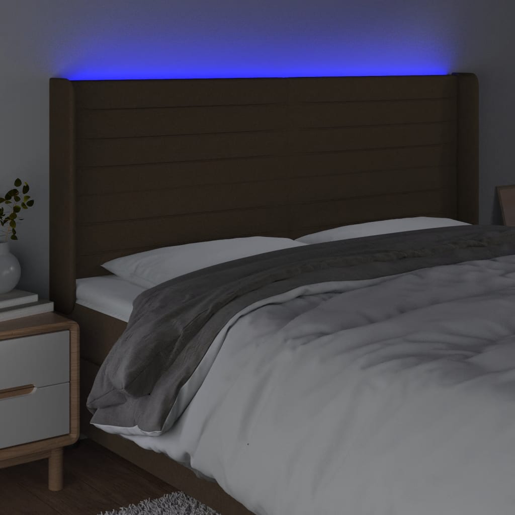 LED uzglavlje tamnosmeđe 203x16x118/128 cm od tkanine