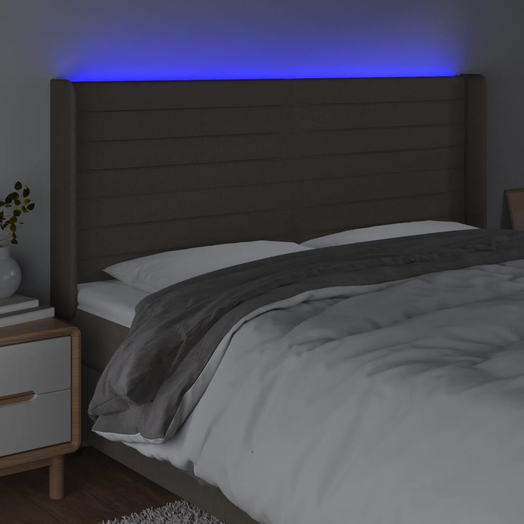 LED uzglavlje smeđesivo 203 x 16 x 118/128 cm od tkanine