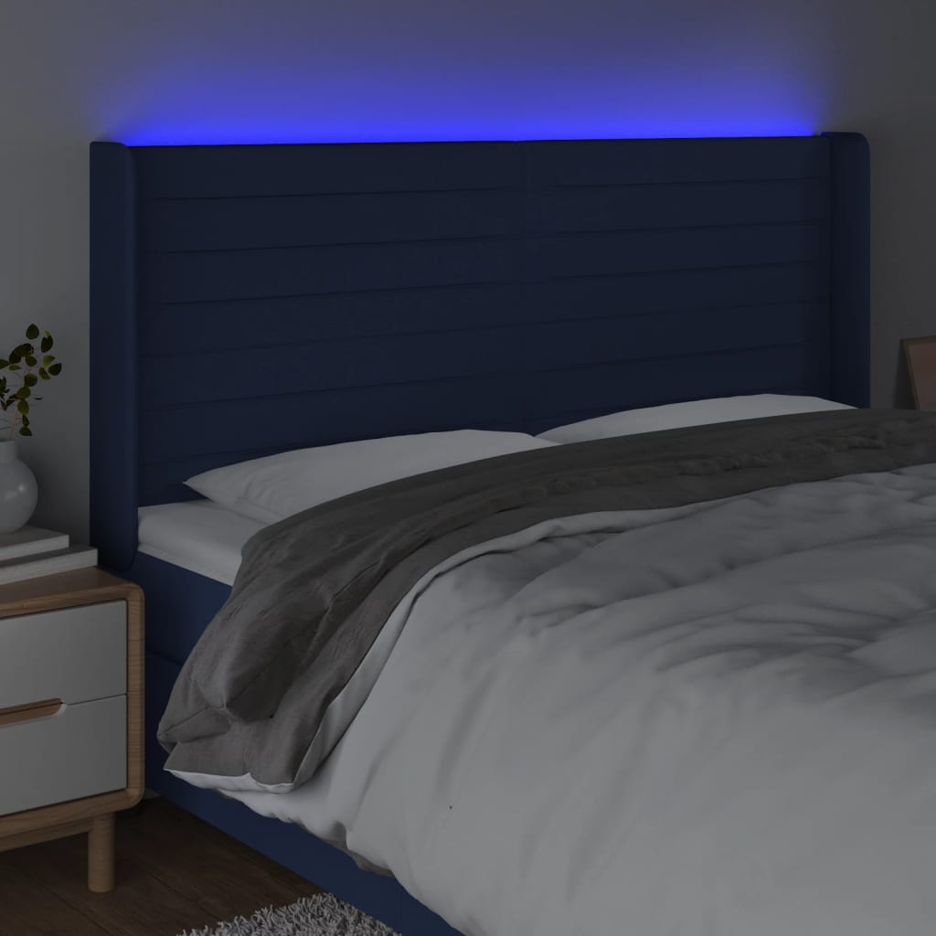 LED uzglavlje plavo 203 x 16 x 118/128 cm od tkanine