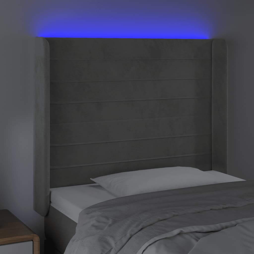 LED uzglavlje svjetlosivo 83 x 16 x 118/128 cm baršunasto