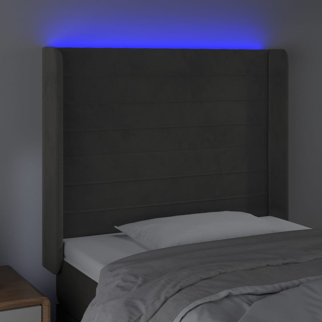 LED uzglavlje tamnosivo 93x16x118/128 cm baršunasto