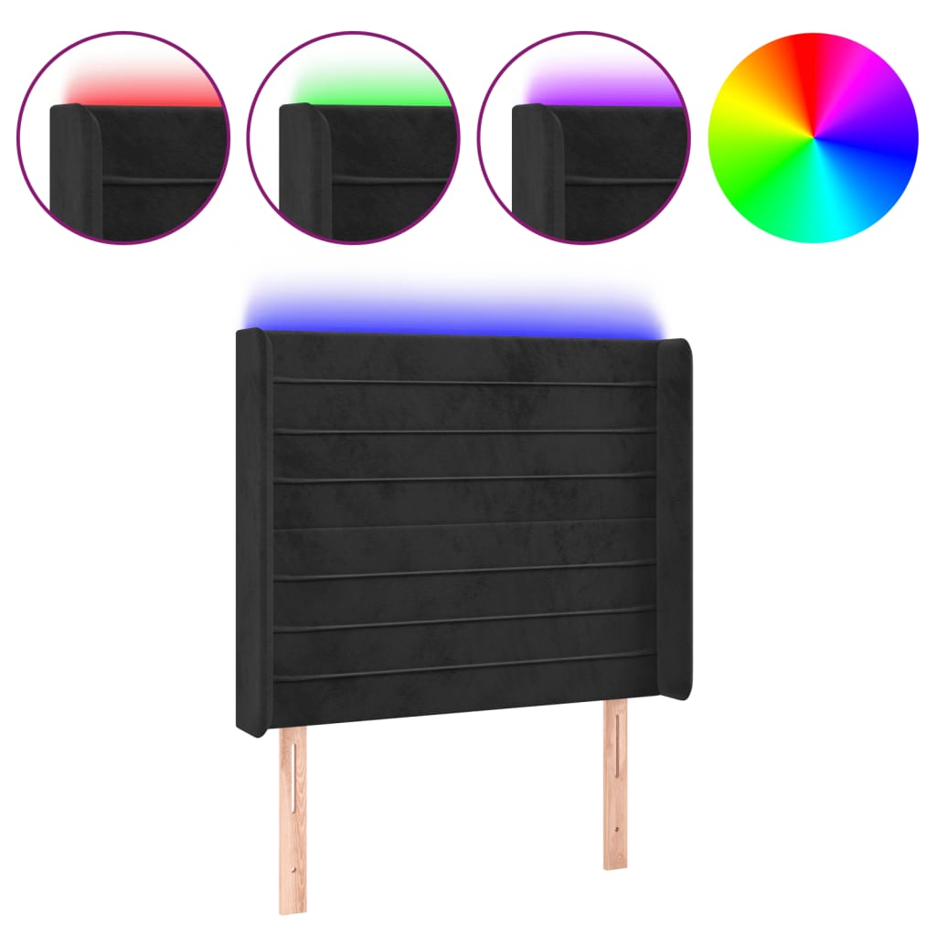 LED uzglavlje crno 93x16x118/128 cm baršunasto