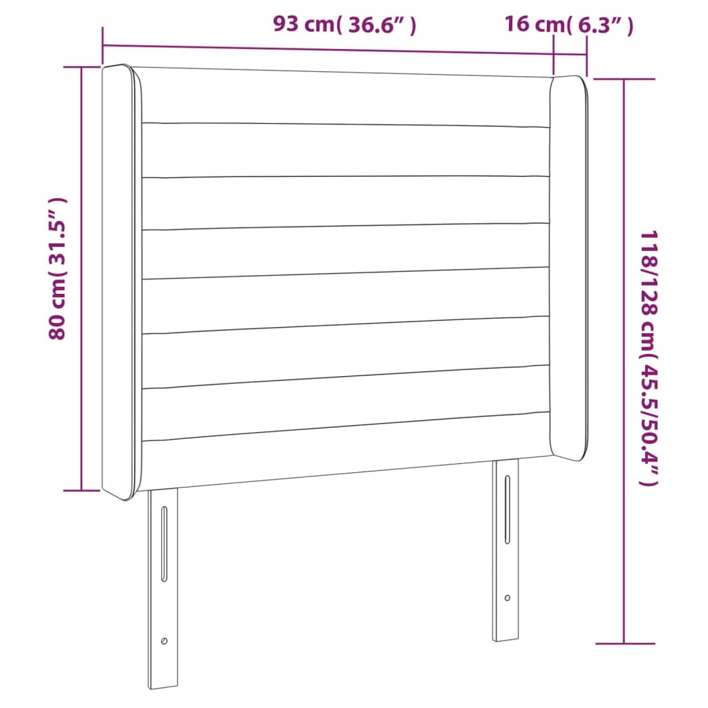 LED uzglavlje crno 93x16x118/128 cm baršunasto