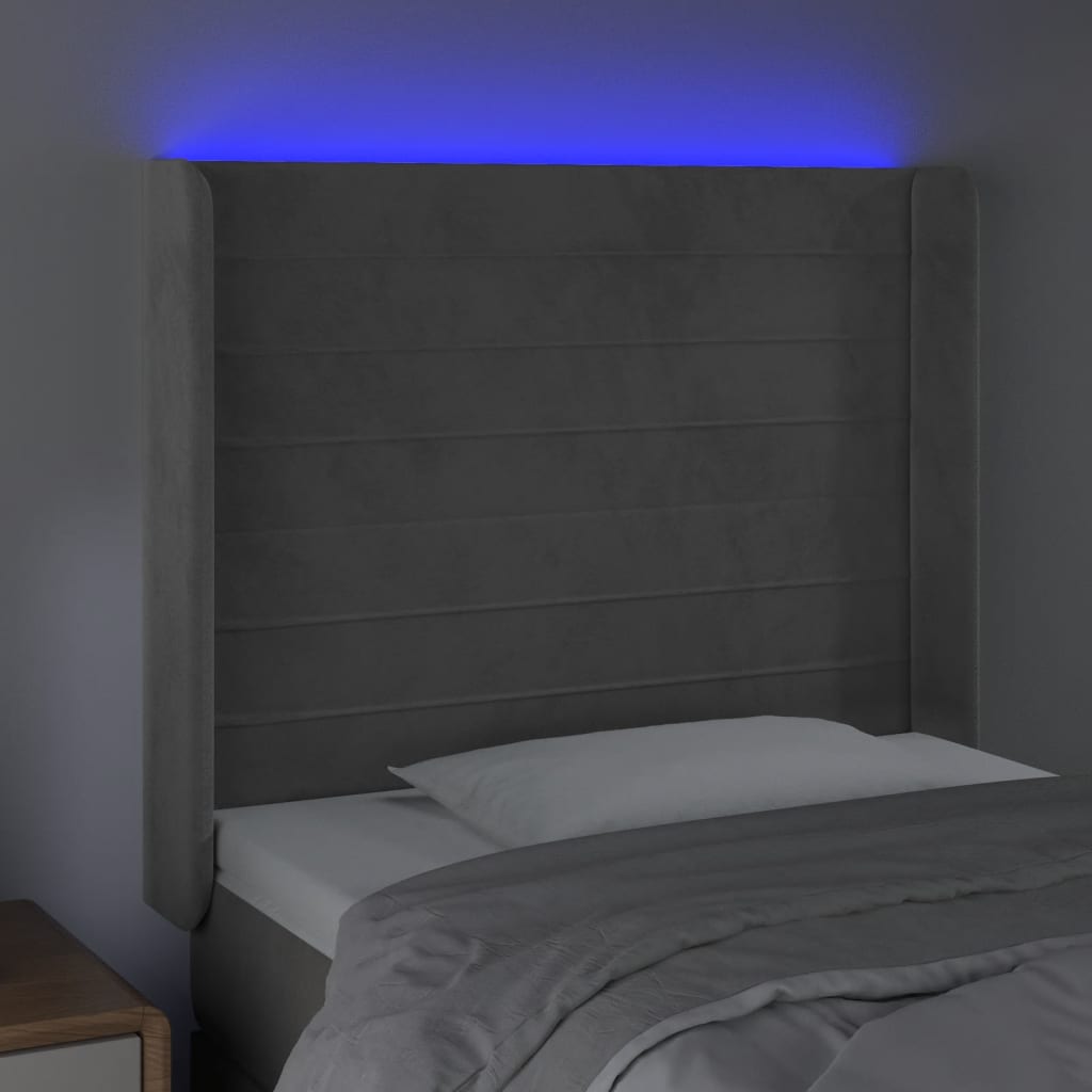 LED uzglavlje svjetlosivo 103 x 16 x 118/128 cm baršunasto