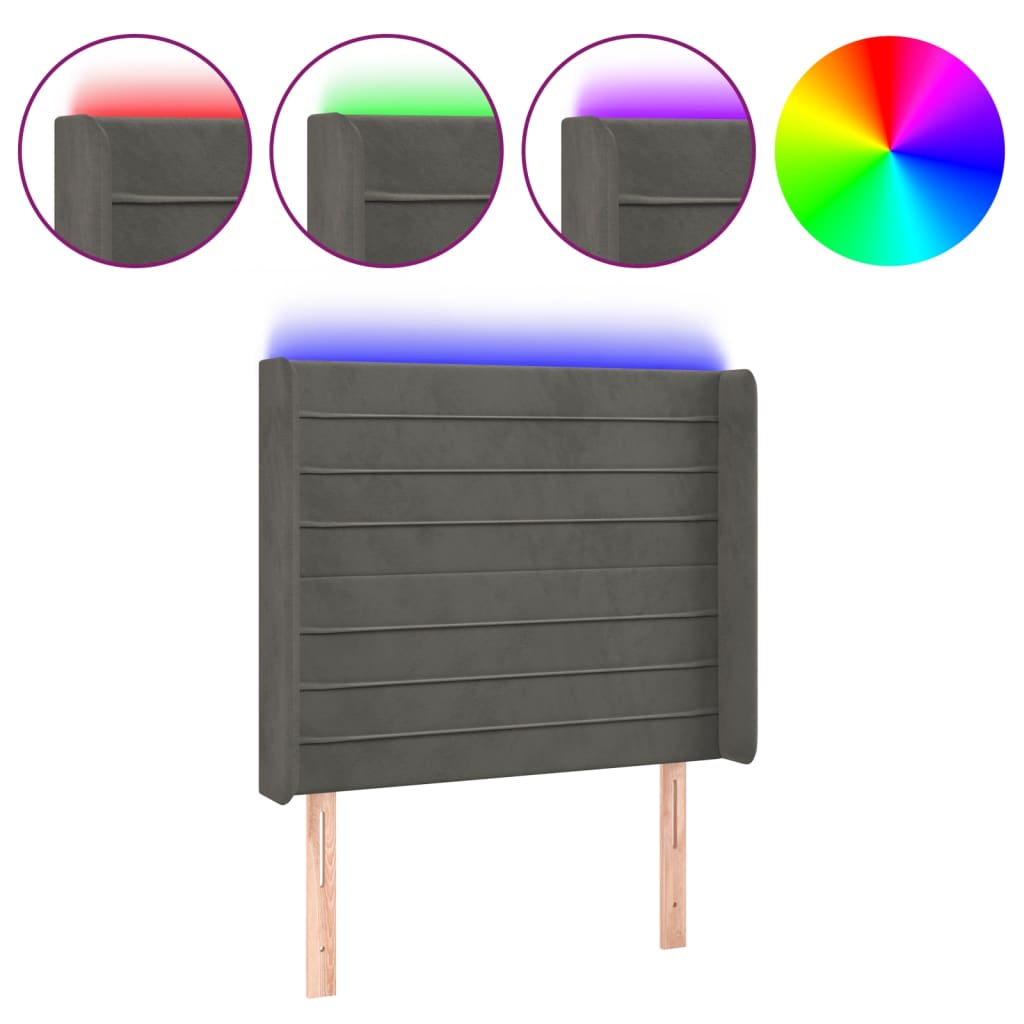 LED uzglavlje tamnosivo 103x16x118/128 cm baršunasto
